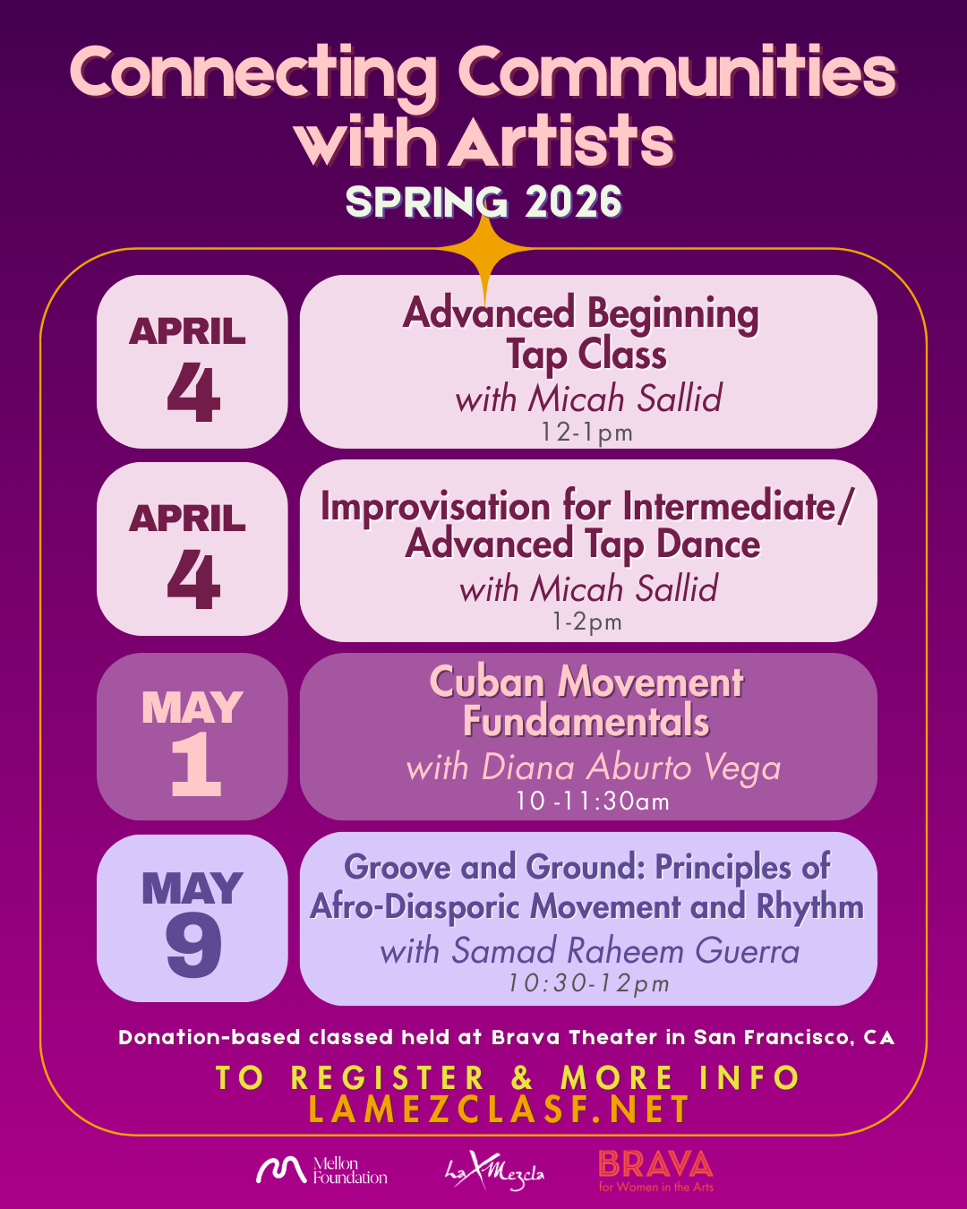 Connecting Communities with Artists Workshops: Spring 2026